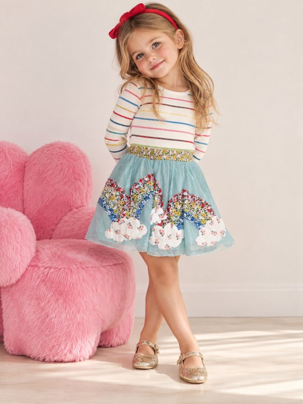 Mini Boden Fun Tulle Skirt in Blue Frost Rainbows